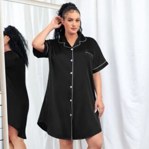 Classic Black Satin Feel Nightshirt - Picture 1 of 13